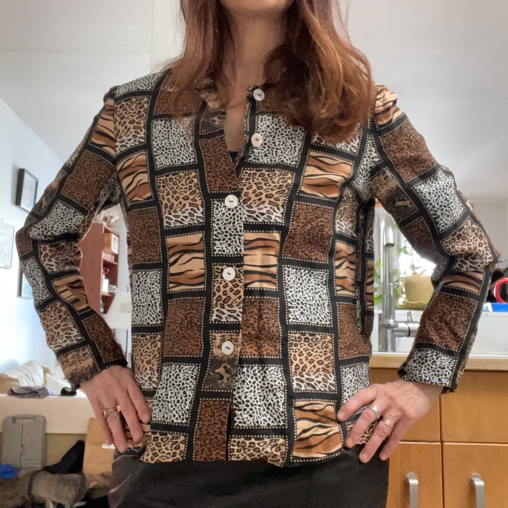 VTG Animal Print Silk Button Up Blouse